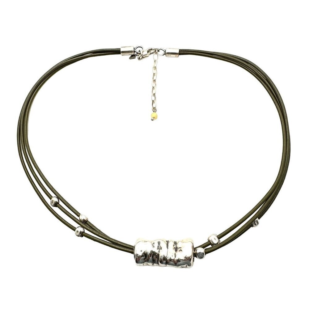 SILPADA Womens Necklace Olive Green Leather Sterling Silver Electroform Pendant